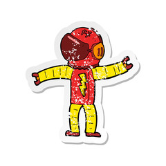 retro distressed sticker of a cartoon astronaut