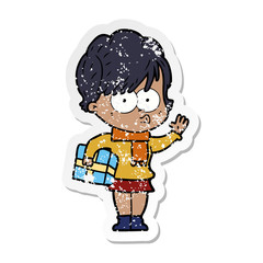distressed sticker of a cartoon woman