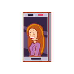 smartphone device with woman in screen