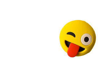 Funny smiley face on white background. Positive mood. Empty text space.