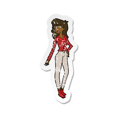 retro distressed sticker of a cartoon pretty woman