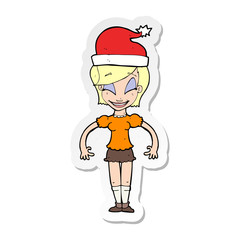 sticker of a cartoon woman ready for christmas