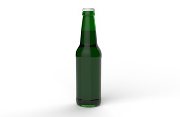 Glass transparent beer bottles mock up on white gray background with shadows and reflections. 3d render