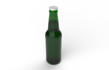 Glass transparent beer bottles mock up on white gray background with shadows and reflections. 3d render