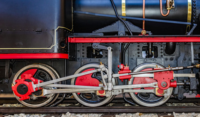 The wheels of the old locomotive.