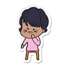 sticker of a cartoon frustrated woman