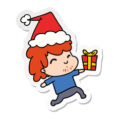 christmas sticker cartoon of kawaii boy