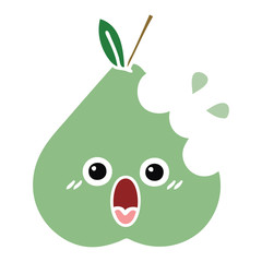 flat color retro cartoon green pear