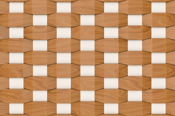 3d rendering. modern weaving white and brown wood square panel tiles wall background
