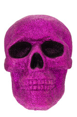 Skull Covered in Purple Glitter on a white background