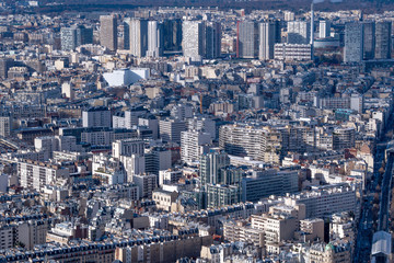 Fototapeta na wymiar Paris in winter general view of 15th arrondissement from above 