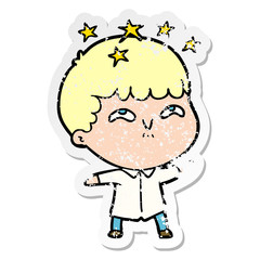 Fototapeta premium distressed sticker of a cartoon amazed boy