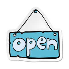 sticker of a cartoon open shop sign