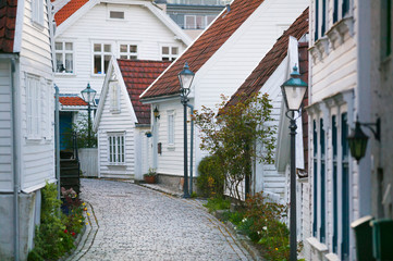 traditional white wooden houses in Gamle Stavanger, Norway,Scandinavia,Europe