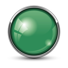 glossy green button with chrome frame