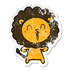distressed sticker of a laughing lion cartoon
