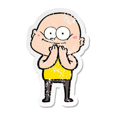 distressed sticker of a cartoon bald man staring