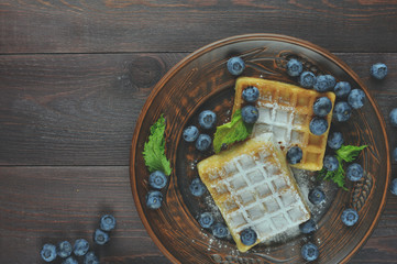 food photography background waffles and fresh blueberry 