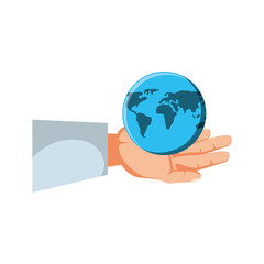 hand human with planet earth isolated icon