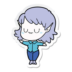 sticker of a happy cartoon elf girl