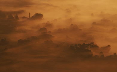 Gold sunrise in mountains