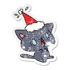 christmas distressed sticker cartoon of kawaii cat