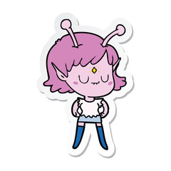 sticker of a cartoon alien girl