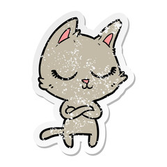 distressed sticker of a calm cartoon cat