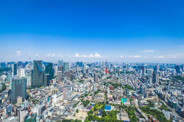 Fototapeta na wymiar Japan Tokyo Roppongi city buildings urban landscape aerial view day time clear weather