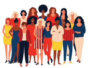 Group portrait of international group happy women or girls.