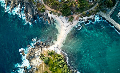 Blue beach island Nilwella. Aerial view of the south coast of the island of Sri Lanka