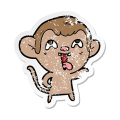 distressed sticker of a crazy cartoon monkey
