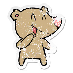 distressed sticker of a laughing bear cartoon