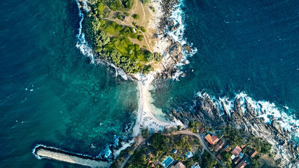 Blue beach island Nilwella. Aerial view of the south coast of the island of Sri Lanka