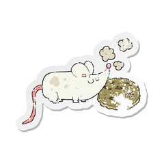 retro distressed sticker of a cute cartoon mouse and cookie