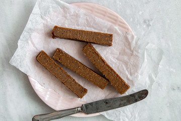 Portion of Caramel. Vegan toffee with figs