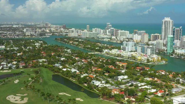 Aerial footage of Allison Island Miami Beach 4k