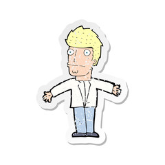 retro distressed sticker of a cartoon confused man
