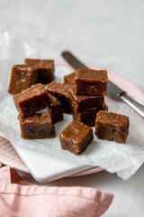 Portion of Caramel. Vegan toffee with figs