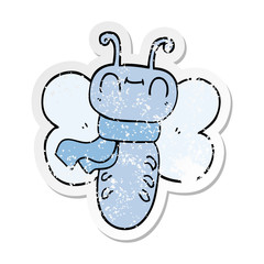 distressed sticker of a funny cartoon butterfly