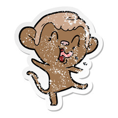 distressed sticker of a crazy cartoon monkey