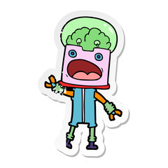 distressed sticker of a cartoon robot