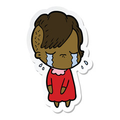 sticker of a cartoon crying girl