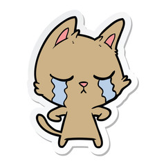 sticker of a crying cartoon cat