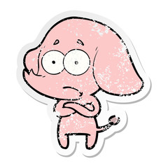distressed sticker of a cartoon unsure elephant