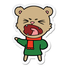 sticker of a angry cartoon bear