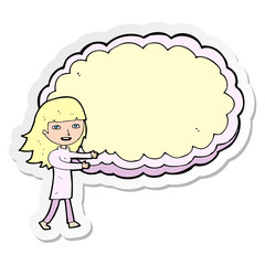 sticker of a cartoon girl with cloud text space