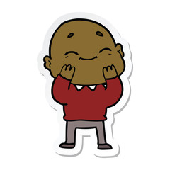 sticker of a happy cartoon bald man