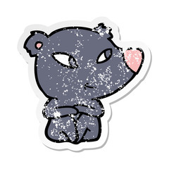 distressed sticker of a cute cartoon bear