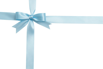 Blue bow and ribbon isolated on white background. Insulation.